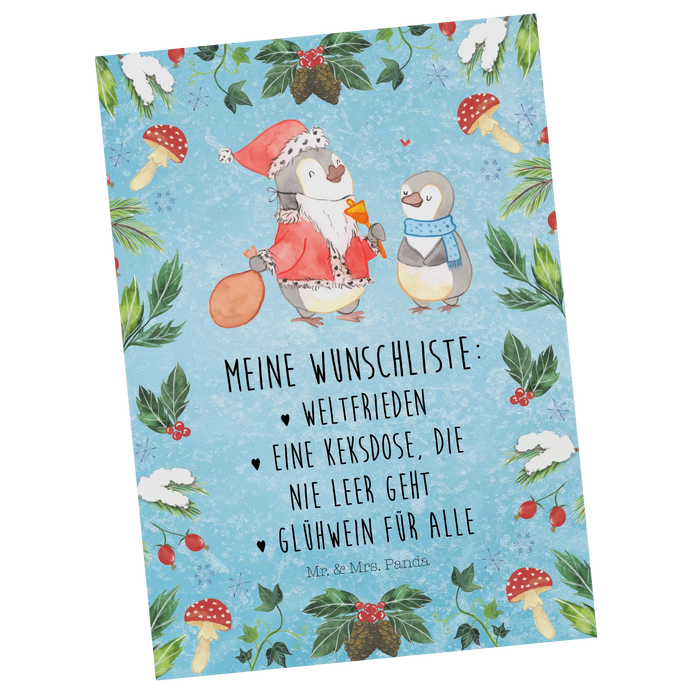 Postkarte Pinguin Wunschliste