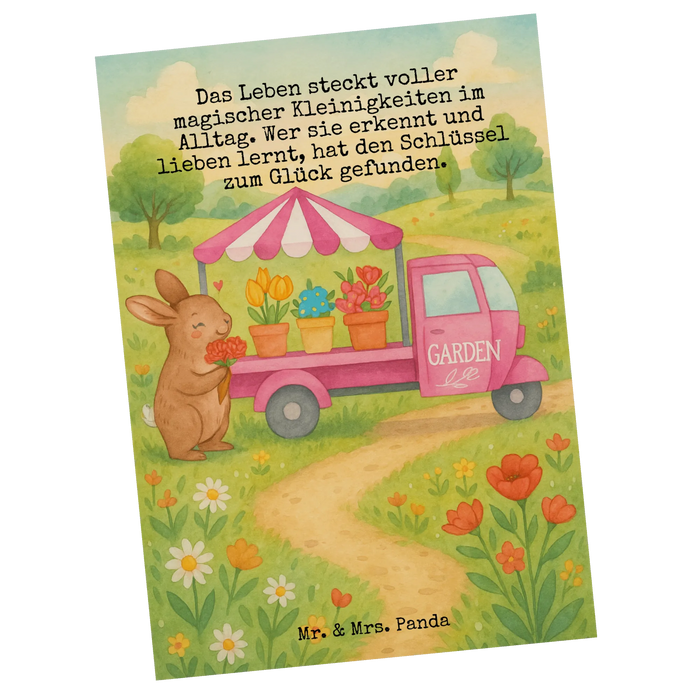 Postkarte Osterhase Blumenwagen Design