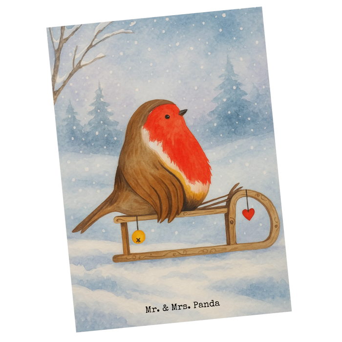 Postkarte Rotkehlchen Schlitten Design