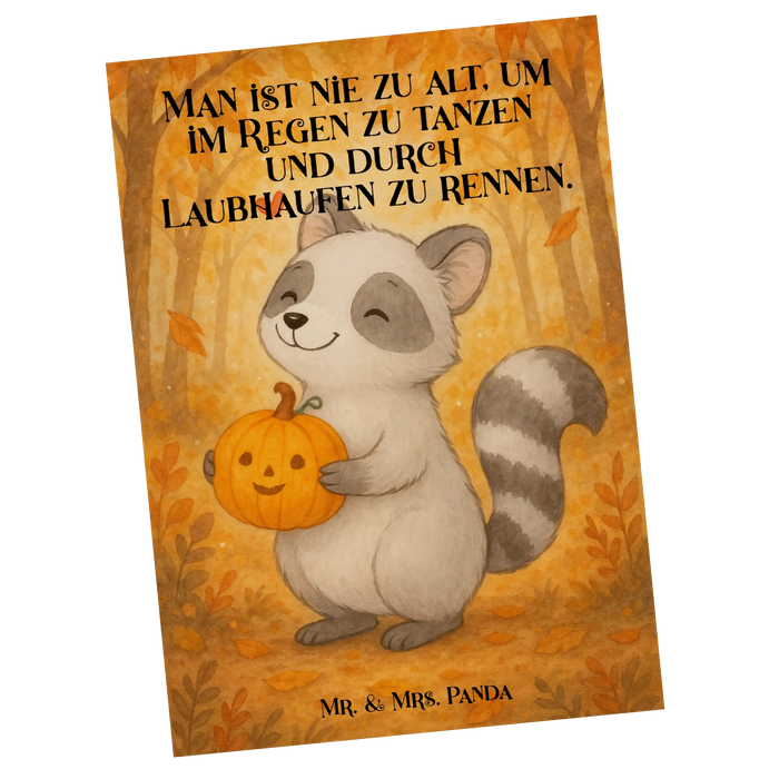Postkarte Waschbär Kürbis Design