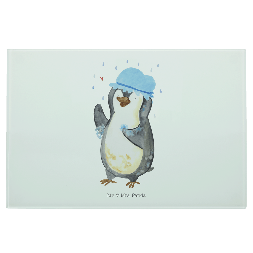Glasschneidebrett Pinguin duscht Glasschneidebrett, Schneidebrett, Pinguin, Pinguine, Dusche, duschen, Lebensmotto, Motivation, Neustart, Neuanfang, glücklich sein