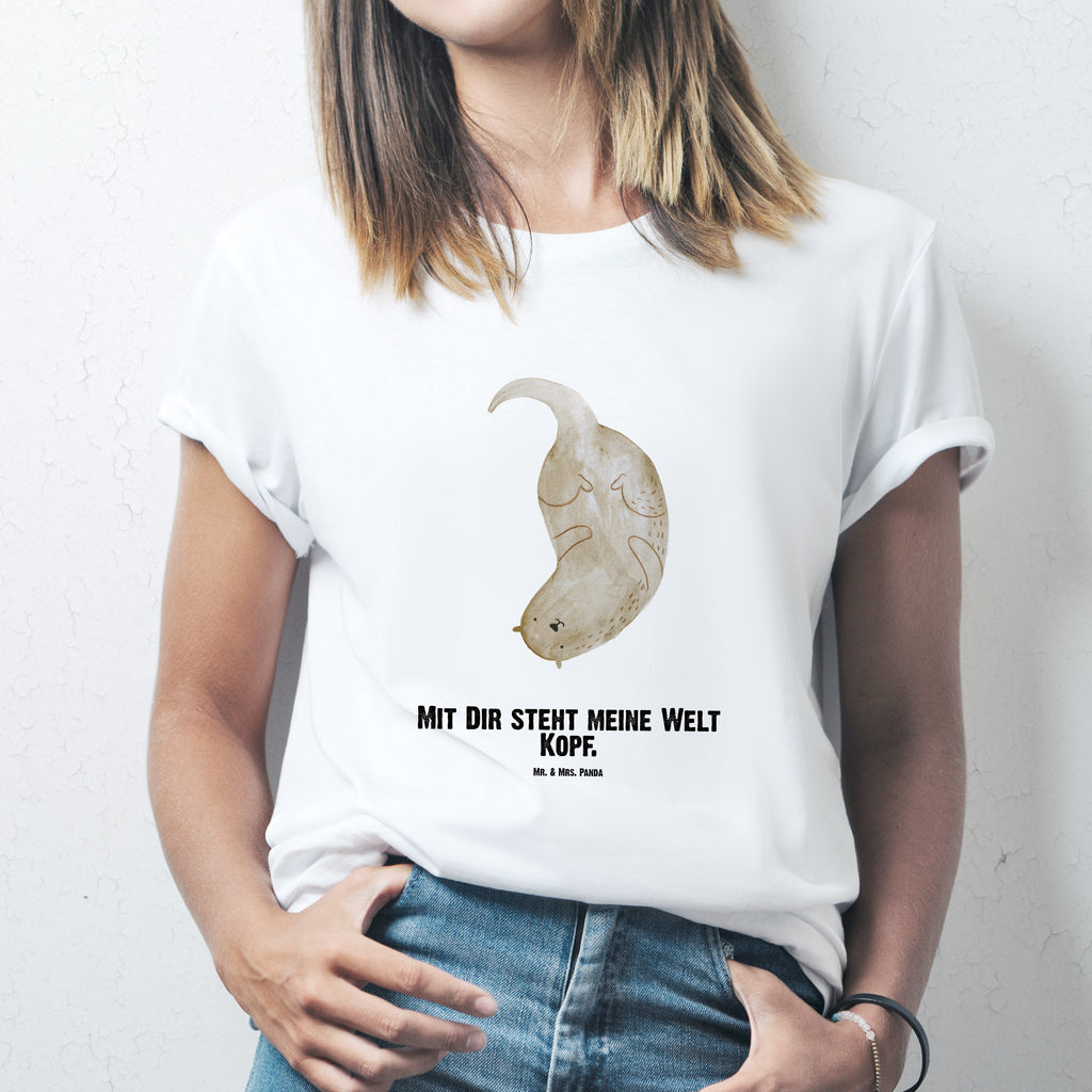 Personalisiertes T-Shirt Otter kopfüber T-Shirt Personalisiert, T-Shirt mit Namen, T-Shirt mit Aufruck, Männer, Frauen, Otter, Fischotter, Seeotter, Otter Seeotter See Otter
