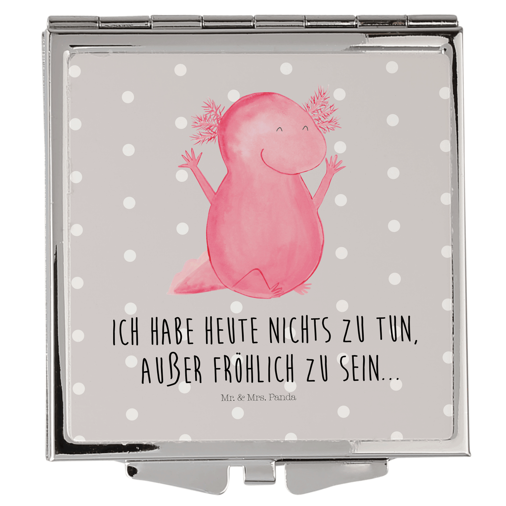 Handtaschenspiegel quadratisch Axolotl Hurra Spiegel, Handtasche, Quadrat, silber, schminken, Schminkspiegel, Axolotl, Molch, Axolot, Schwanzlurch, Lurch, Lurche, fröhlich, Spaß, Freude, Motivation, Zufriedenheit