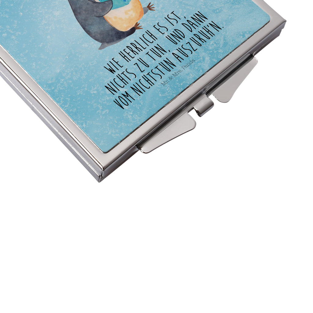 Handtaschenspiegel quadratisch Pinguin Buch Spiegel, Handtasche, Quadrat, silber, schminken, Schminkspiegel, Pinguin, Pinguine, Buch, Lesen, Bücherwurm, Nichtstun, Faulenzen, Ferien, Urlaub, Freizeit