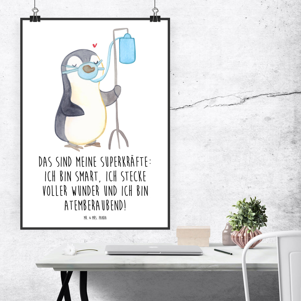 Poster Pinguin  Sauerstoff Poster, Wandposter, Bild, Wanddeko, Küchenposter, Kinderposter, Wanddeko Bild, Raumdekoration, Wanddekoration, Handgemaltes Poster, Mr. & Mrs. Panda Poster, Designposter, Kunstdruck, Posterdruck, Pinguin, Sauerstoffgerät, Sauerstofftherapie