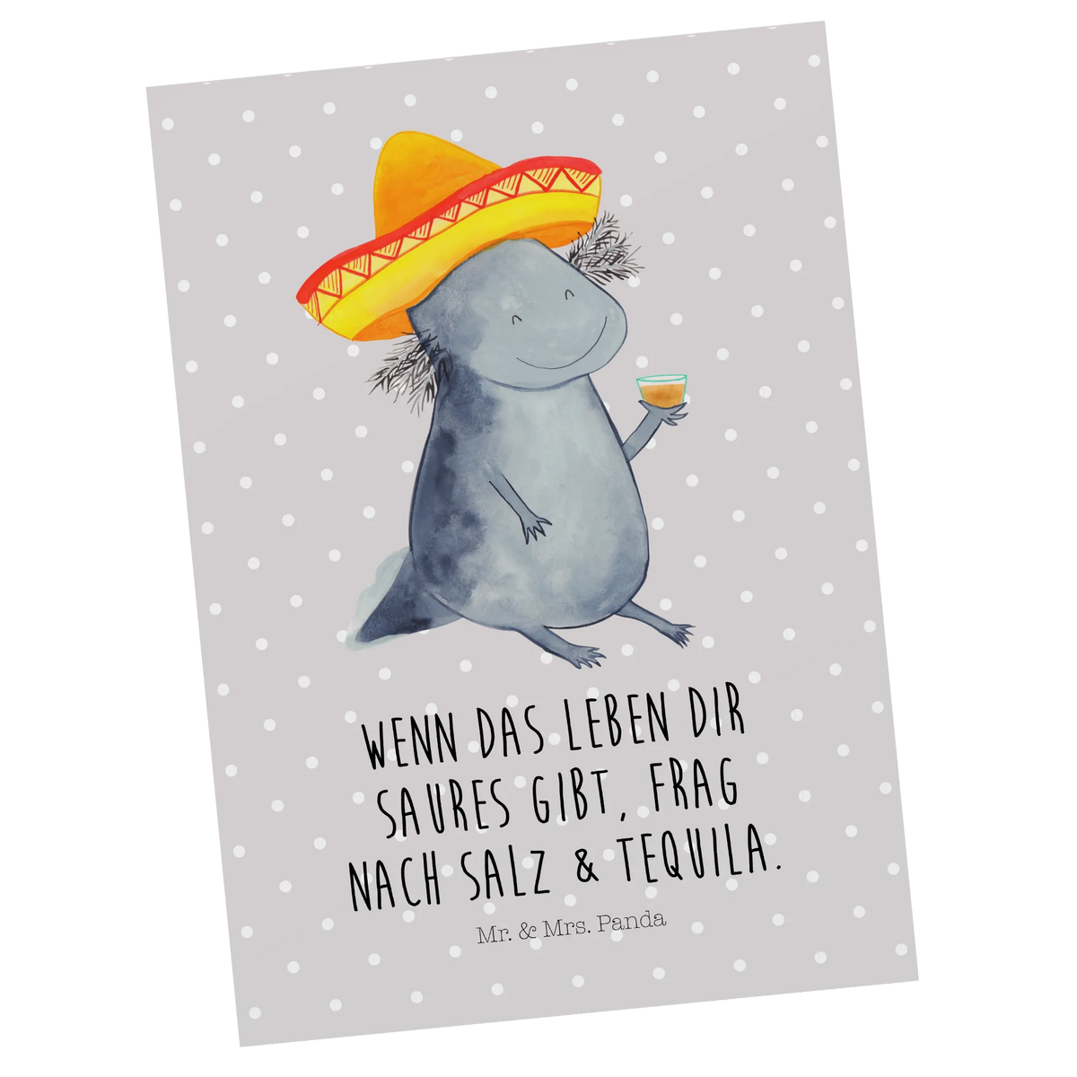 Pocztówka Aksolotl Tequila kunstkarte, Grußkarte, Postkarten, Ansichtskarten, Designkarte, Postkarte, Ansichtskarte, Motivkarte, Fotokarte, bildkarte, spruchkarte, einzelkarte, Kunstkarten, Molch, Axolotl, Motivation, Mexiko, Axolot, Feuerdrache, Mexico, Lurche, Tequila, Lurch, Schwanzlurch, Zitrone, Feuersalamander, Sombrero, Spruch