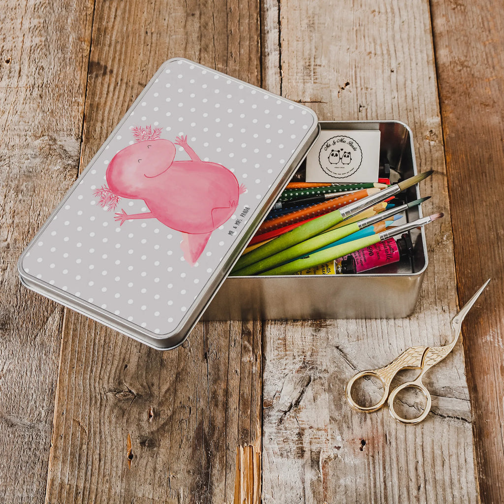 Metal tin axolotl Hooray lunch box, metal box, aluminium tin, storage tin, storage box, container, tins, Tin can, lock-up box, cookie tin, tin box, Axolotl, Axelotl, marine animals, Mexican walking fish, salamander, joy, satisfaction, motivation, tail, amphibian, cheerful, axolotl, fun, axolot