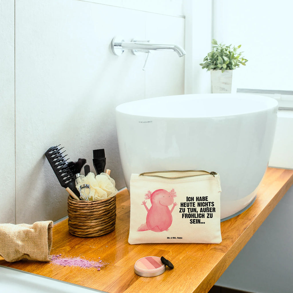 Schminktasche Axolotl Hurra Kulturtasche, Waschbeutel, Schlampermäppchen, Kosmetiktasche, pencil case, Schminktasche, utensilientasche, Federmappe, toiletry bag, beauty case, Kosmetikbeutel, Schminkbeutel, kosmetiktäschchen, aufbewahrungstasche, pinsel tasche, Etui, Kulturbeutel, Schminktäschchen, Waschtasche, Mäppchen, Stiftemäppchen, aufbewahrungsbeutel, beauty tasche, Molch, Axolotl, Motivation, Zufriedenheit, Axolot, Lurche, Lurch, Freude, Schwanzlurch, Spaß, Fröhlich