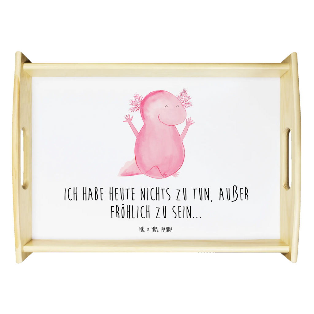 Serviertablett Axolotl Hurra Küchentablett, Serviertablett, Holztablett, Dekotablett, Tablett, Frühstückstablett, Axolotl, Molch, Lurch, Spaß, Freude, Axolot, fröhlich, Lurche, Motivation, Schwanzlurch, Zufriedenheit