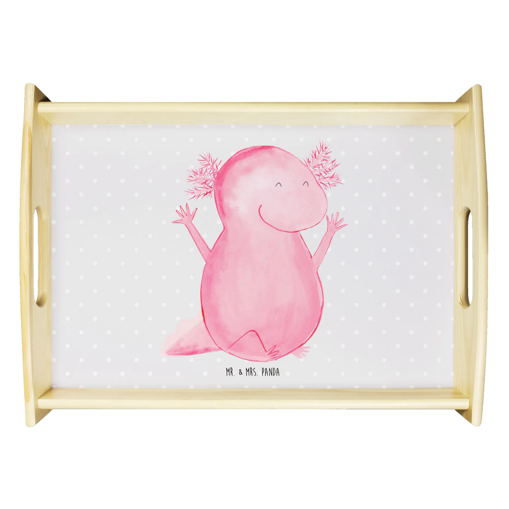 Serviertablett Axolotl Hurra Küchentablett, Serviertablett, Holztablett, Dekotablett, Tablett, Frühstückstablett, Axolotl, Molch, Lurch, Spaß, Freude, Axolot, fröhlich, Lurche, Motivation, Schwanzlurch, Zufriedenheit