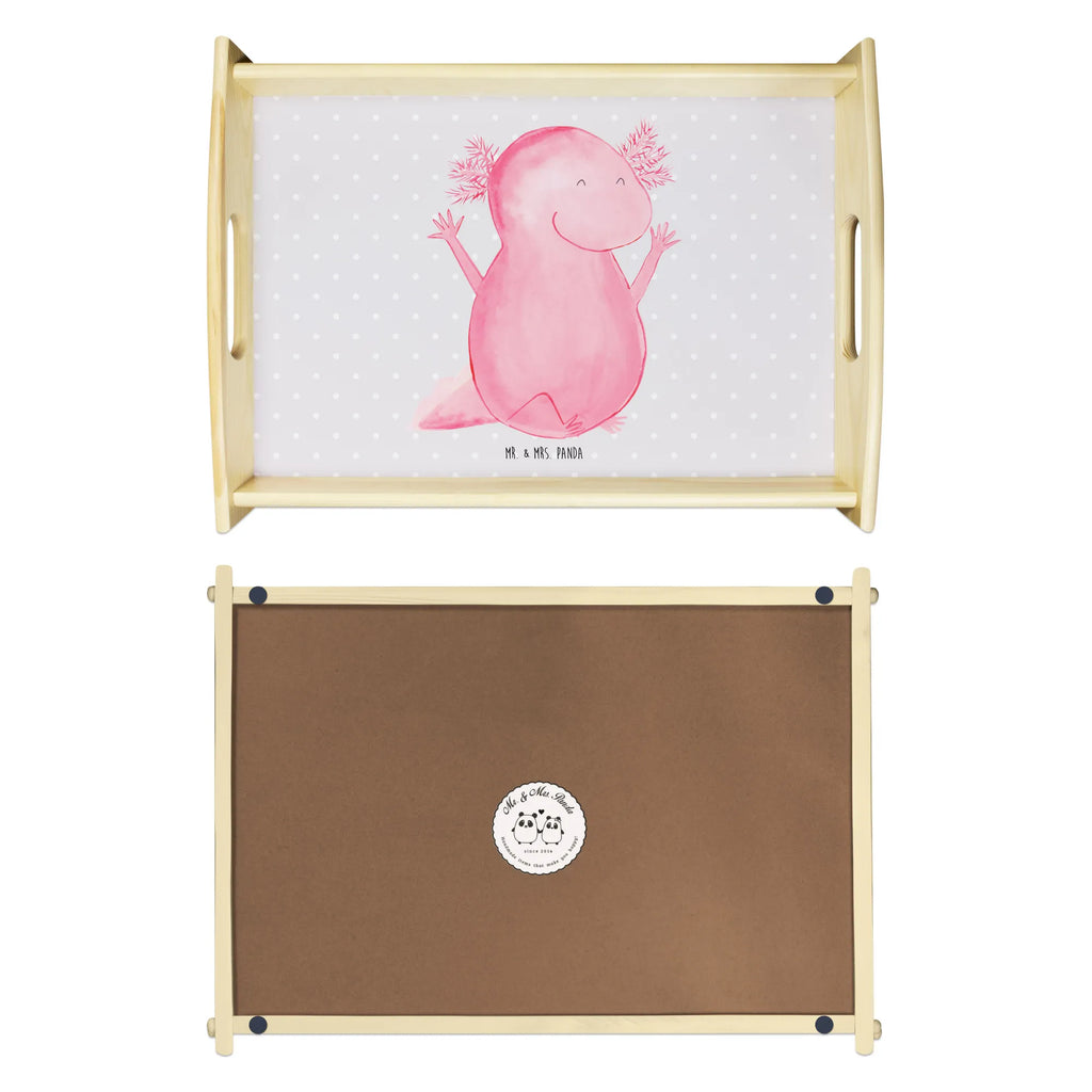 Serviertablett Axolotl Hurra Küchentablett, Serviertablett, Holztablett, Dekotablett, Tablett, Frühstückstablett, Axolotl, Molch, Lurch, Spaß, Freude, Axolot, fröhlich, Lurche, Motivation, Schwanzlurch, Zufriedenheit