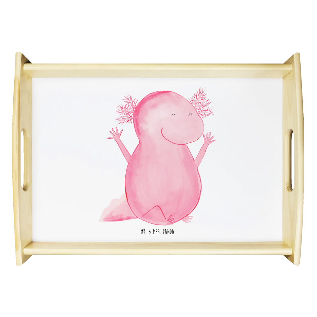 Serviertablett Axolotl Hurra Küchentablett, Serviertablett, Holztablett, Dekotablett, Tablett, Frühstückstablett, Axolotl, Molch, Lurch, Spaß, Freude, Axolot, fröhlich, Lurche, Motivation, Schwanzlurch, Zufriedenheit