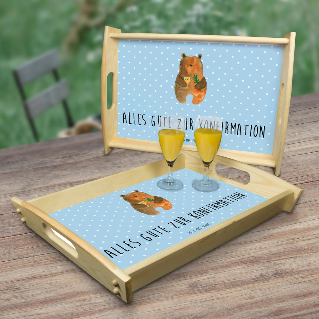Serviertablett Konfirmation-Bär Serviertablett, Küchentablett, Tablett, Frühstückstablett, Holztablett, Dekotablett, Bär, Teddy, Teddybär, Konfirmation, Gottesdienst, Kirche, evangelisch