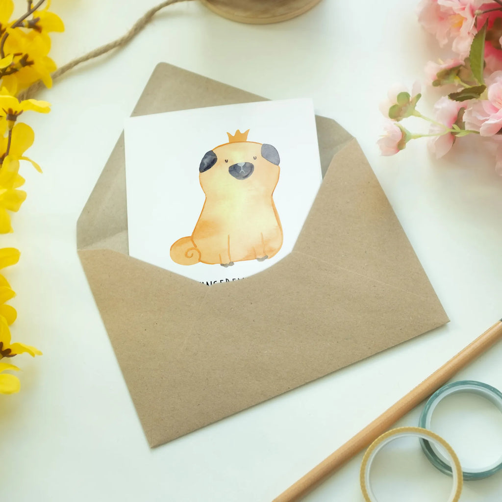 Grußkarte Mops Krone Karte, Geburtstagskarte, Einladungskarte, Grußkarte, Hochzeitskarte, Glückwunschkarte, Klappkarte, Ansichtskarten, Hund, Hundemotiv, Haustier, Hunderasse, Tierliebhaber, Hundebesitzer, Sprüche, Hausregel, Hundebesitzer. Spruch, Mops, kinderlos, allergisch, lustig