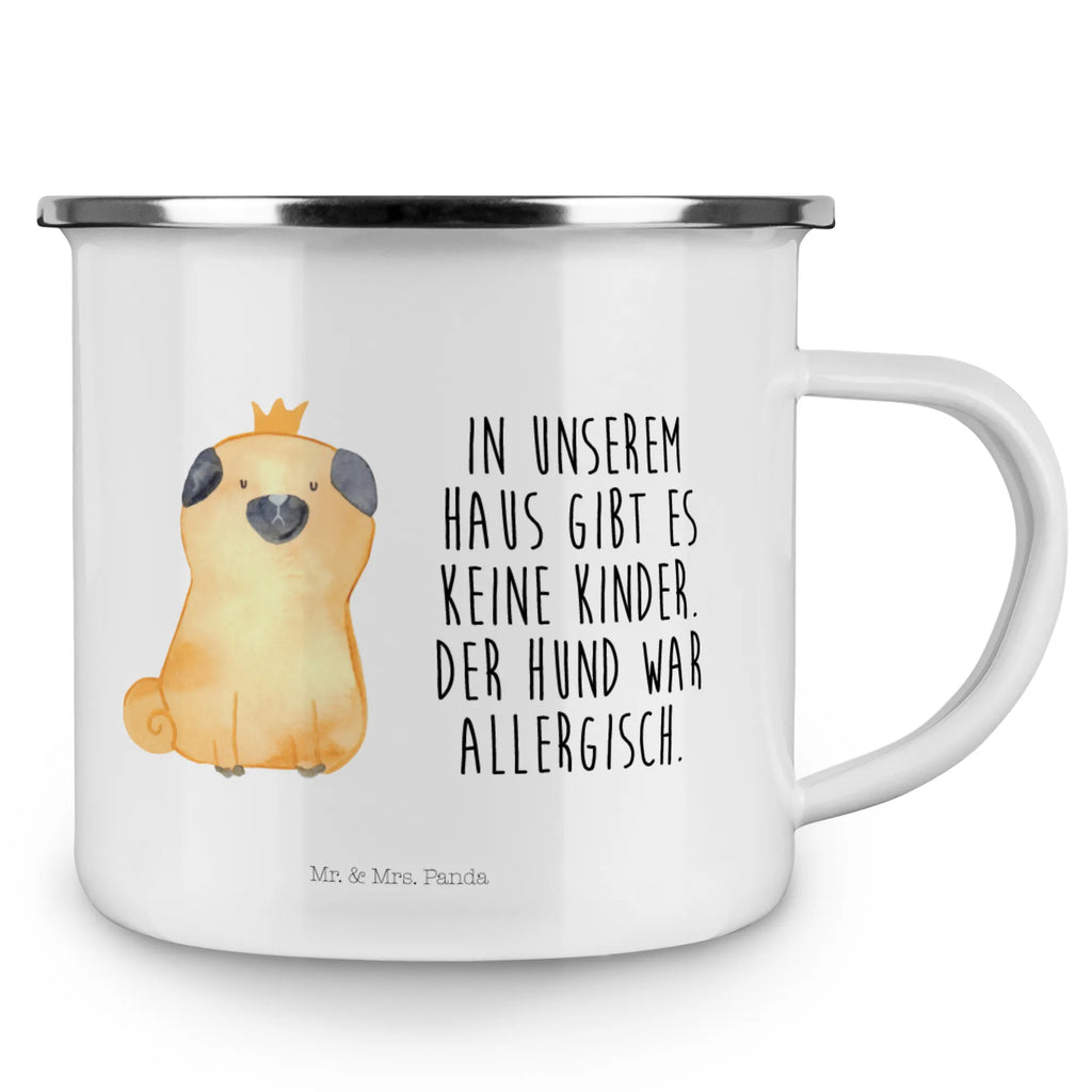 Kempingowy kubek emaliowany mops korona Pies, motyw psa, zwierzę domowe, rasa psa, miłośnik zwierząt, właściciel psa, powiedzenia