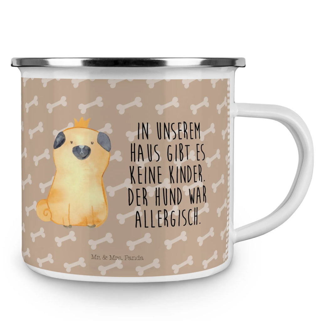 Kempingowy kubek emaliowany mops korona Pies, motyw psa, zwierzę domowe, rasa psa, miłośnik zwierząt, właściciel psa, powiedzenia
