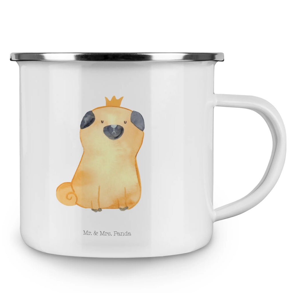 Kempingowy kubek emaliowany mops korona Pies, motyw psa, zwierzę domowe, rasa psa, miłośnik zwierząt, właściciel psa, powiedzenia