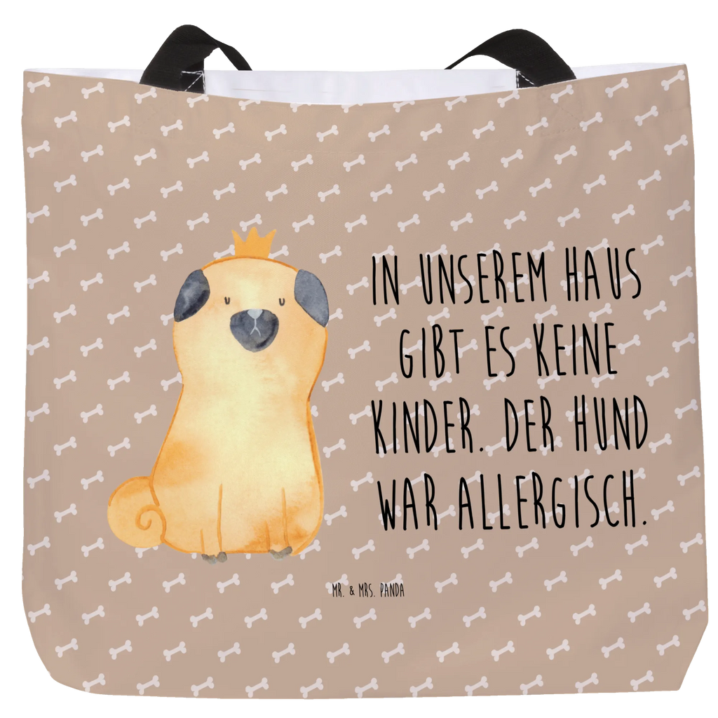 Shopper Mops Krone XXL Tasche, Shopper, XL, Schulbeutel, Strandtasche, Schultertasche, Einkaufstasche, Schultasche, Tüte, Alltagstasche, Einkaufsbeutel, Beutel, Ausflug, Stofftasche, Tragebeutel, Freizeittasche, Sprüche, Hund, Hunderasse, Hundebesitzer, Hundemotiv, Haustier, Tierliebhaber, Hausregel, Mops, Kinderlos, Lustig, Hundebesitzer. Spruch, Allergisch