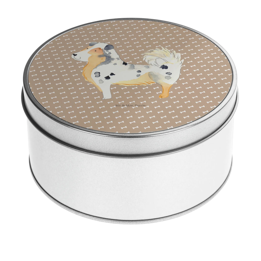 okrągła puszka z blachy Pies Owczarek australijski Pies, motyw psa, zwierzę domowe, rasa psa, miłośnik zwierząt, właściciel psa, powiedzenia