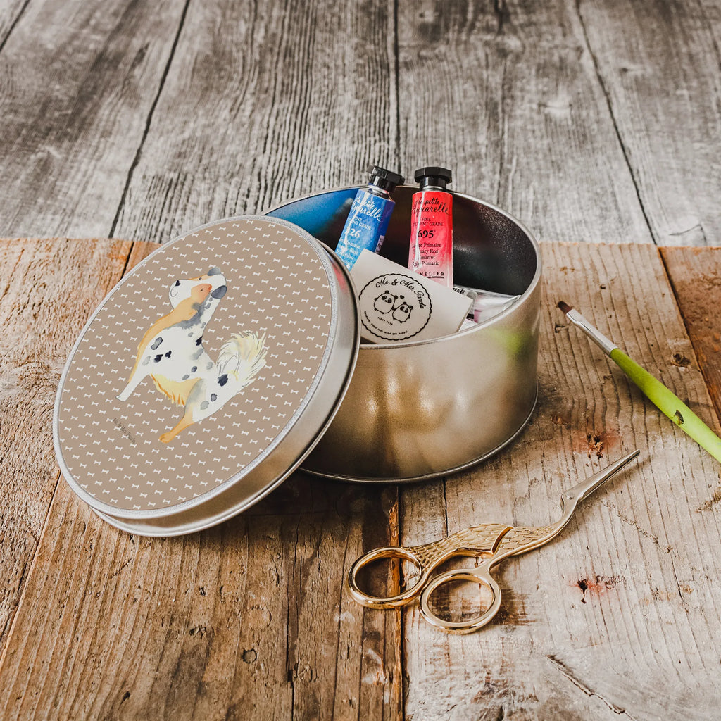 okrągła puszka z blachy Pies Owczarek australijski Pies, motyw psa, zwierzę domowe, rasa psa, miłośnik zwierząt, właściciel psa, powiedzenia