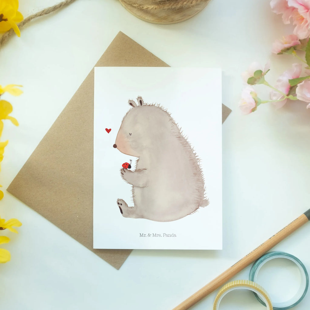 Greetings card bear ladybug greeting card, invitation card, birthday card, folding card, wedding card, bear, teddy, teddy bear, cuddly toy, love, life is beautiful, ladybird, freedom, motivation