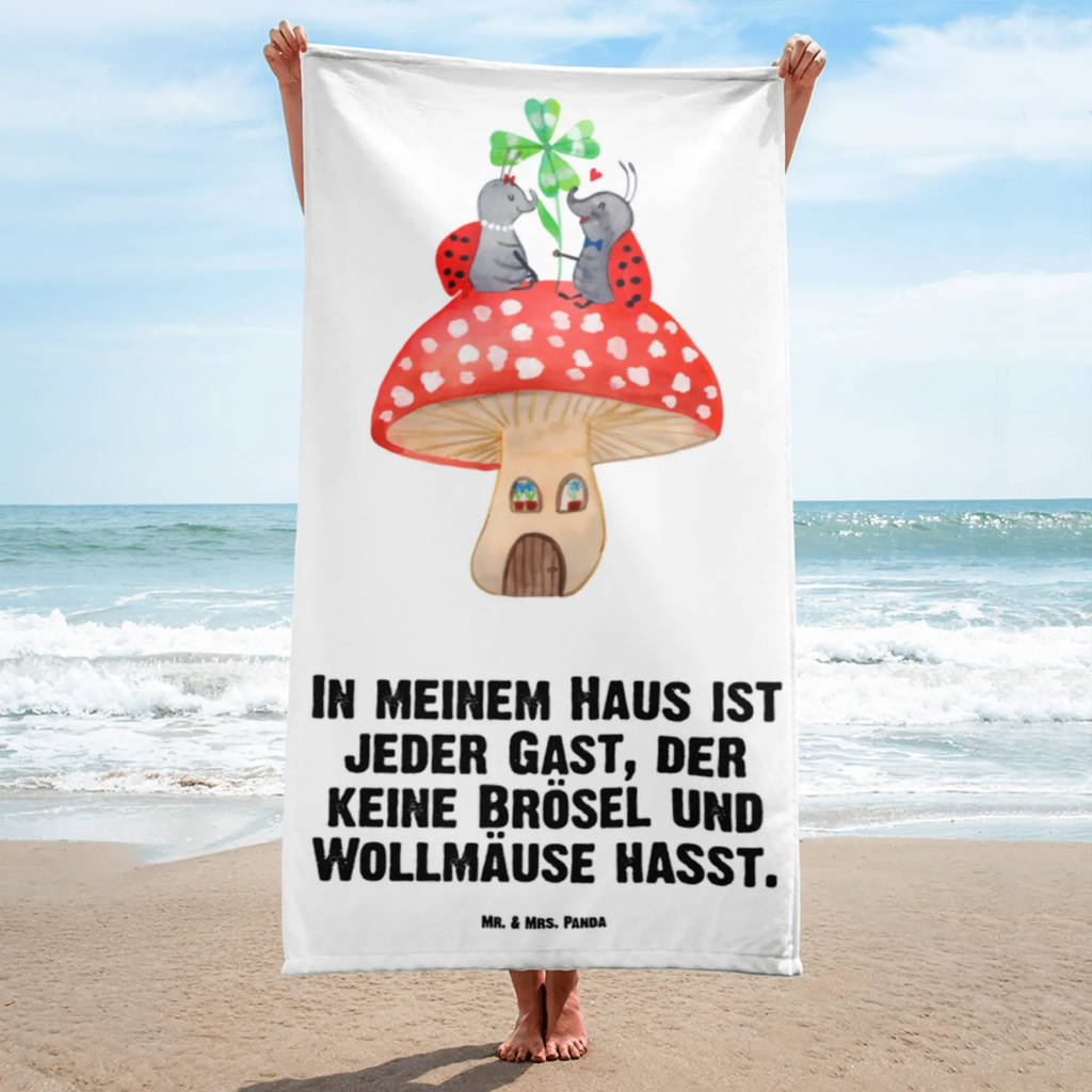 XL bath towel ladybug toadstool luxury bath sheet, large beach towel, XL bath towel, oversized towel, extra large swim towel, spa towel, small animals, cute, funny, cute animal motives, hand drawn, small world, funny sayings, good mood, happy, gifts, gift ideas, special gifts, animal lover, card, flat, toadstool, ladybird, house, at home, house of fleshy fungi
