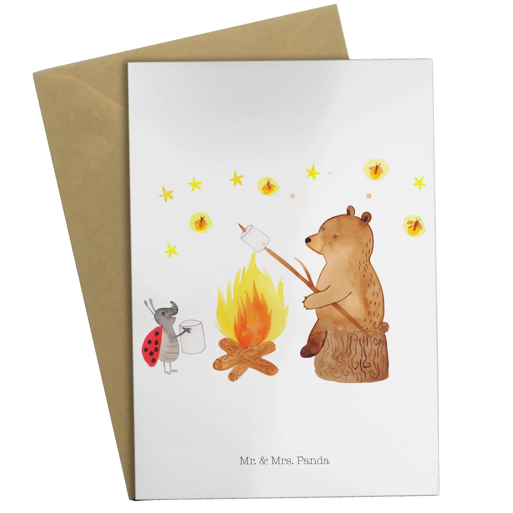 Greetings card Bear & Ladybird campfire Karte, Geburtstagskarte, Ansichtskarten, Hochzeitskarte, Einladungskarte, Klappkarte, Grußkarte, Glückwunschkarte, Bär, Teddy, Teddybär, Lagerfeuer