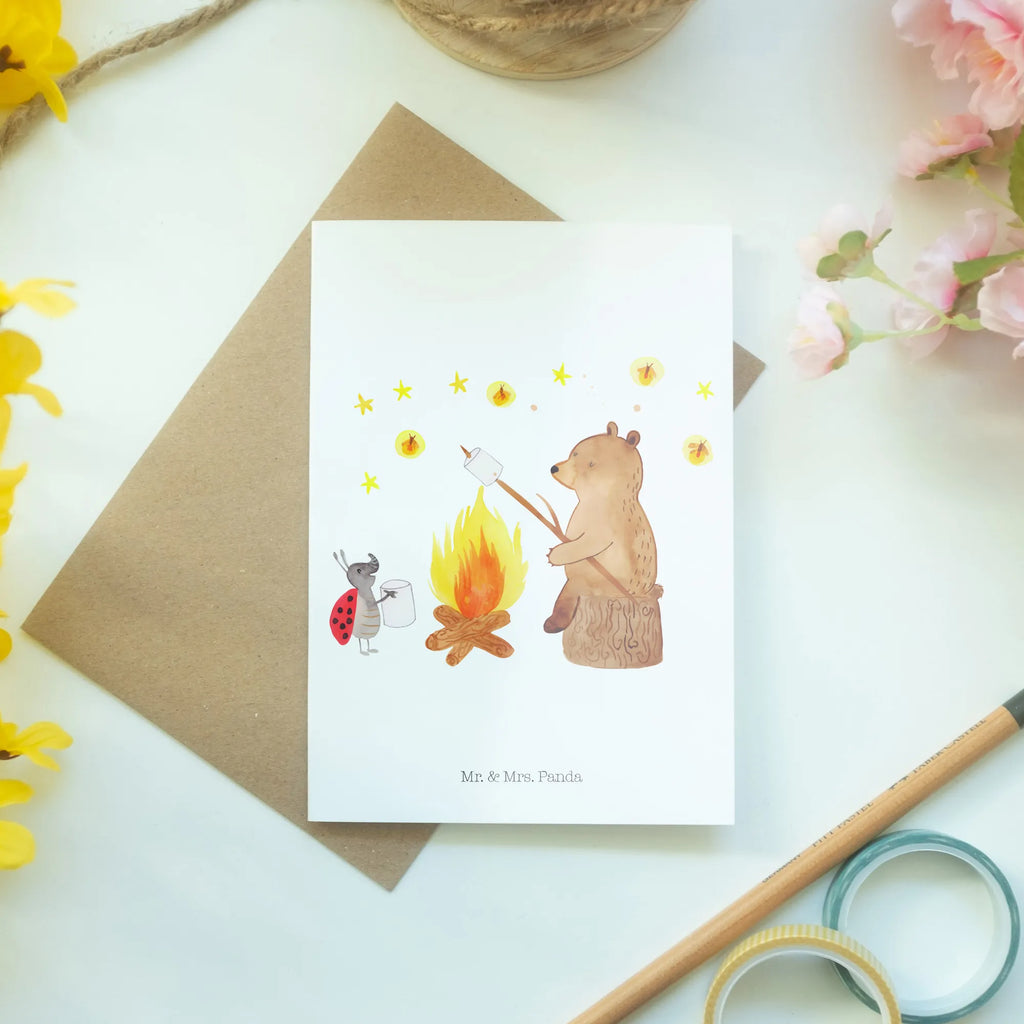 Greetings card Bear & Ladybird campfire Karte, Geburtstagskarte, Ansichtskarten, Hochzeitskarte, Einladungskarte, Klappkarte, Grußkarte, Glückwunschkarte, Bär, Teddy, Teddybär, Lagerfeuer