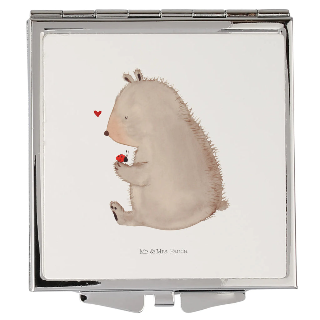 Handbag mirror bear ladybug square, handbag, make-up mirror, mirror, silver, make up, bear, teddy, teddy bear, cuddly toy, love, ladybird, life is beautiful, freedom, motivation