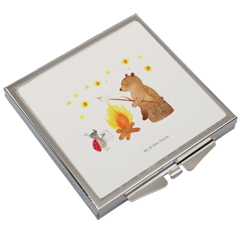 Handbag mirror Bear & Ladybird campfire square, handbag, make-up mirror, make up, mirror, silver, bear, teddy, teddy bear, cuddly toy, Campfire