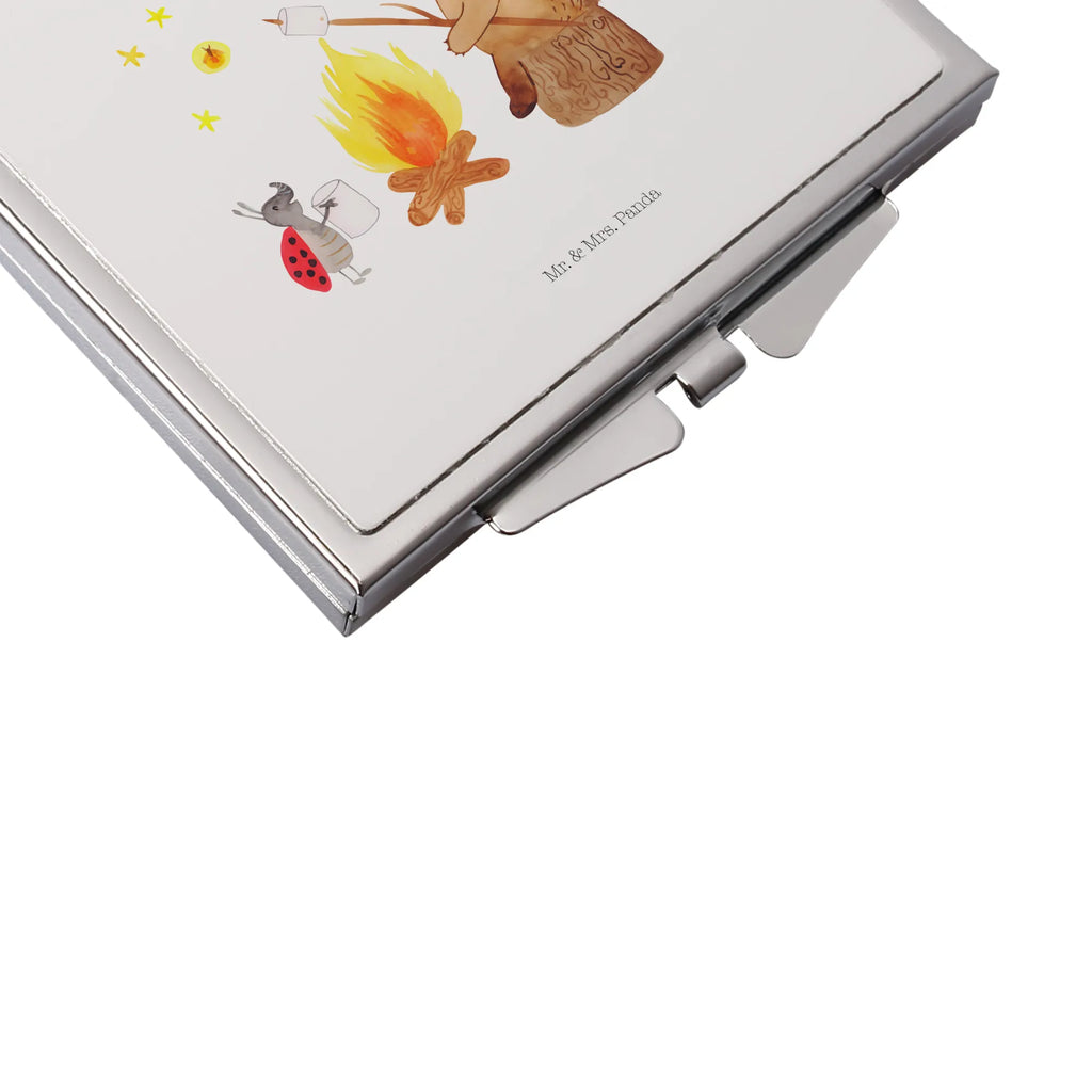 Handbag mirror Bear & Ladybird campfire square, handbag, make-up mirror, make up, mirror, silver, bear, teddy, teddy bear, cuddly toy, Campfire