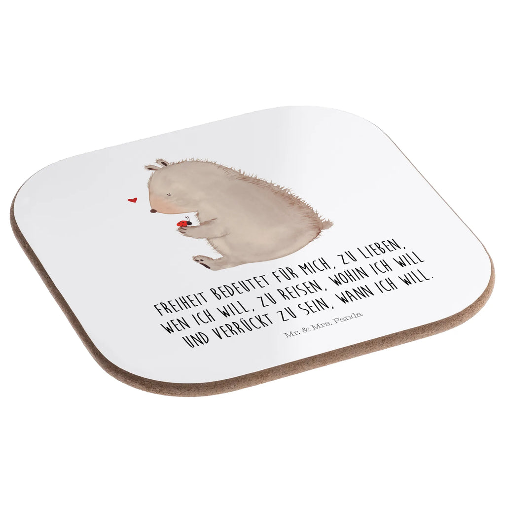 Square coaster bear ladybug Coasters, presents, breakfast, party, gifts, gift, glass coasters, bear, teddy, teddy bear, cuddly toy, love, life is beautiful, motivation, freedom, ladybird