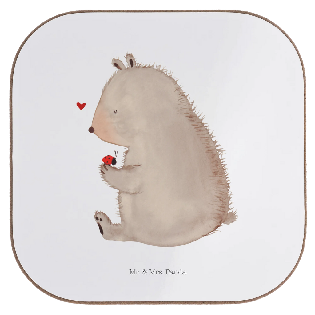 Square coaster bear ladybug Coasters, presents, breakfast, party, gifts, gift, glass coasters, bear, teddy, teddy bear, cuddly toy, love, life is beautiful, motivation, freedom, ladybird