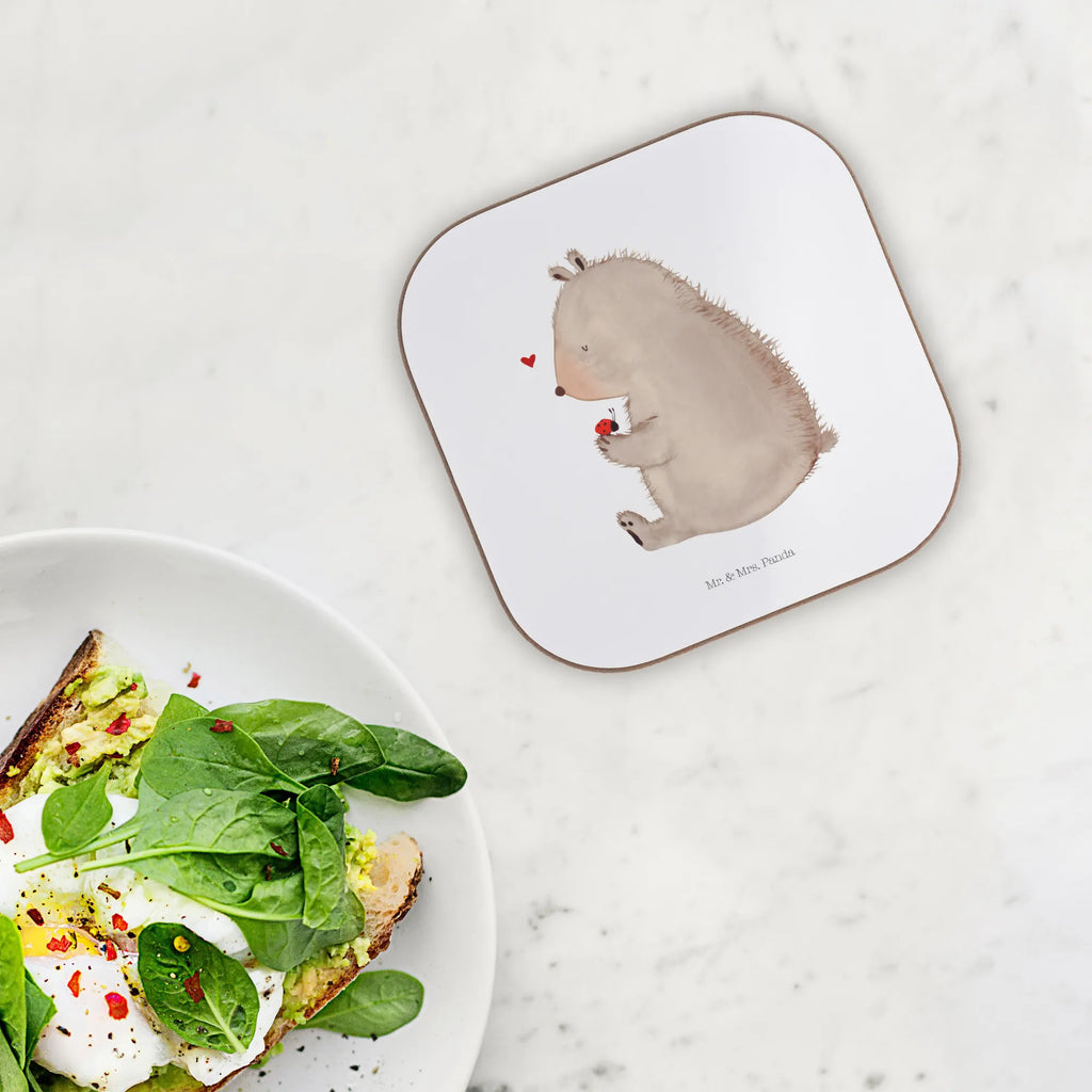 Square coaster bear ladybug Coasters, presents, breakfast, party, gifts, gift, glass coasters, bear, teddy, teddy bear, cuddly toy, love, life is beautiful, motivation, freedom, ladybird