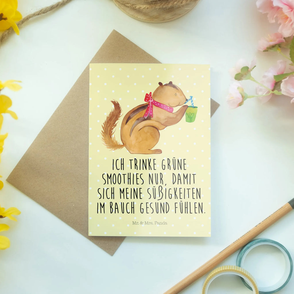 Kartka okolicznościowa wiewiórka Smoothie Ansichtskarten, Klappkarte, Grußkarte, Glückwunschkarte, Karte, Einladungskarte, Geburtstagskarte, Hochzeitskarte, Tiermotive, Gute Laune, lustige Sprüche, Tiere, Green Smoothies, Abnehmen, Diät, Eichhörnchen, Streifenhörnchen
