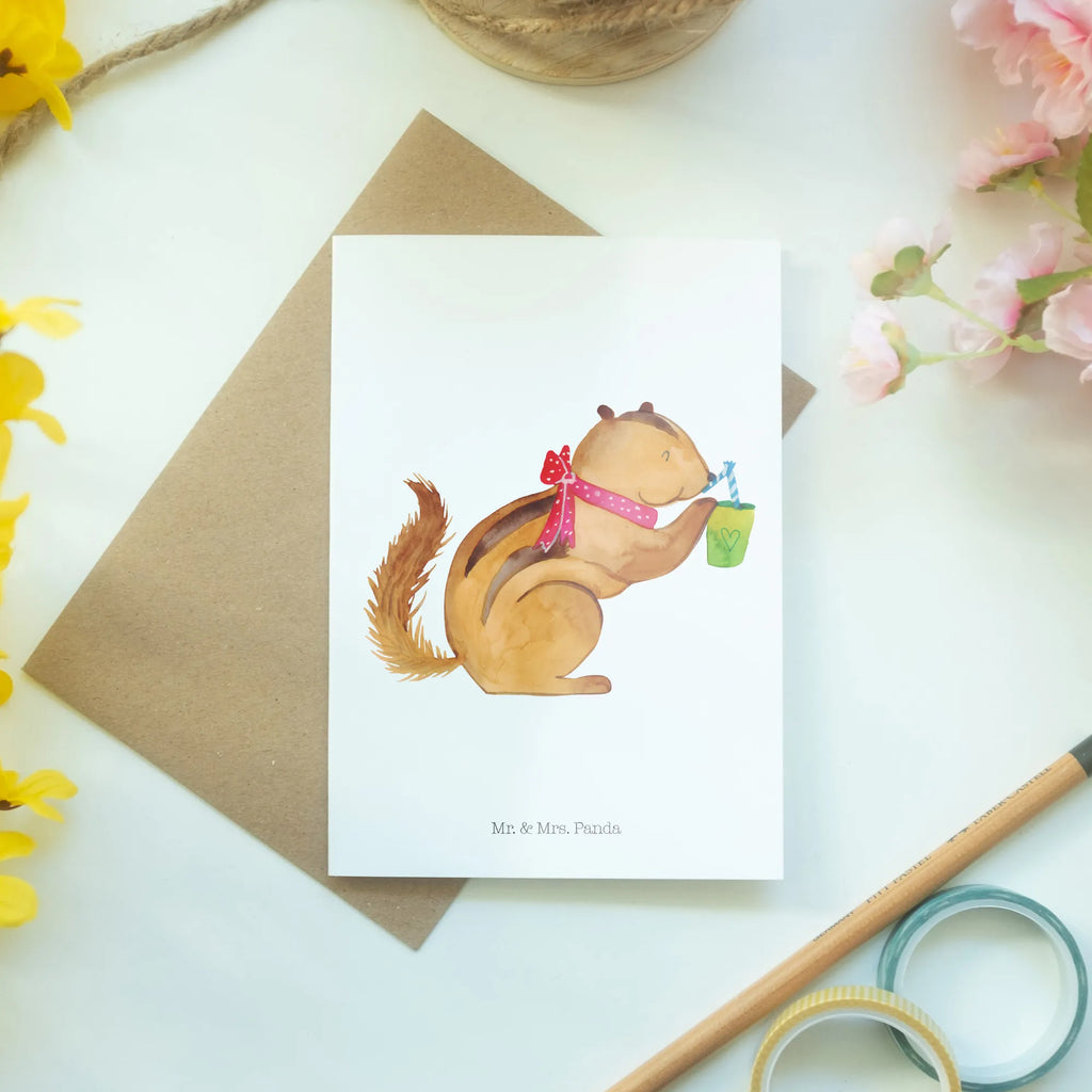 Kartka okolicznościowa wiewiórka Smoothie Ansichtskarten, Klappkarte, Grußkarte, Glückwunschkarte, Karte, Einladungskarte, Geburtstagskarte, Hochzeitskarte, Tiermotive, Gute Laune, lustige Sprüche, Tiere, Green Smoothies, Abnehmen, Diät, Eichhörnchen, Streifenhörnchen