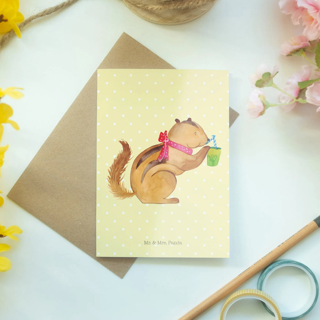 Kartka okolicznościowa wiewiórka Smoothie Ansichtskarten, Klappkarte, Grußkarte, Glückwunschkarte, Karte, Einladungskarte, Geburtstagskarte, Hochzeitskarte, Tiermotive, Gute Laune, lustige Sprüche, Tiere, Green Smoothies, Abnehmen, Diät, Eichhörnchen, Streifenhörnchen