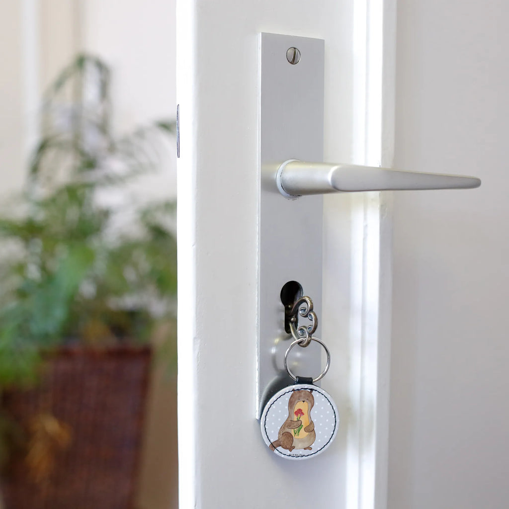 Round key ring otter Bunch of flowers lucky charm, pendant, bag pendant, keychain, key ring, otter, marten, sea otter, European otter, water mammal, aquatic animal, baby otter, predator, water, otter gifts, animal lover, gift ideas for animal lovers, animal, mammal, water animal, gifts for people in love, Otter Sea Otter Lake Otter