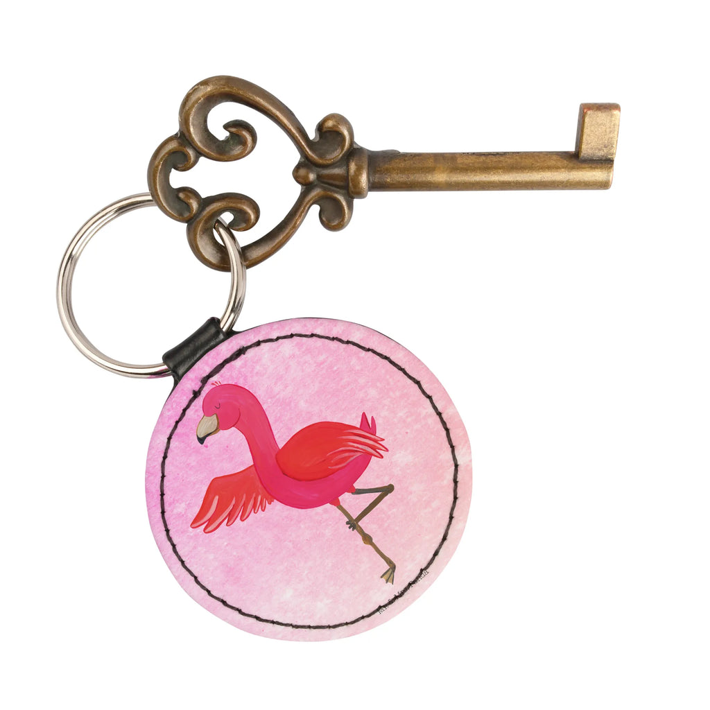 Rund Schlüsselanhänger Flamingo Yoga Schlüsselaccessoire, mini schlüsselanhänger, Schlüsselanhänger, Taschenanhänger, schlüsselbund anhänger, Flamingo, Yoga-Übung, Namaste, Achtsamkeit, Entspannung, Ärger, Tiefenentspannung, Aufregen, Vogel, Yoga