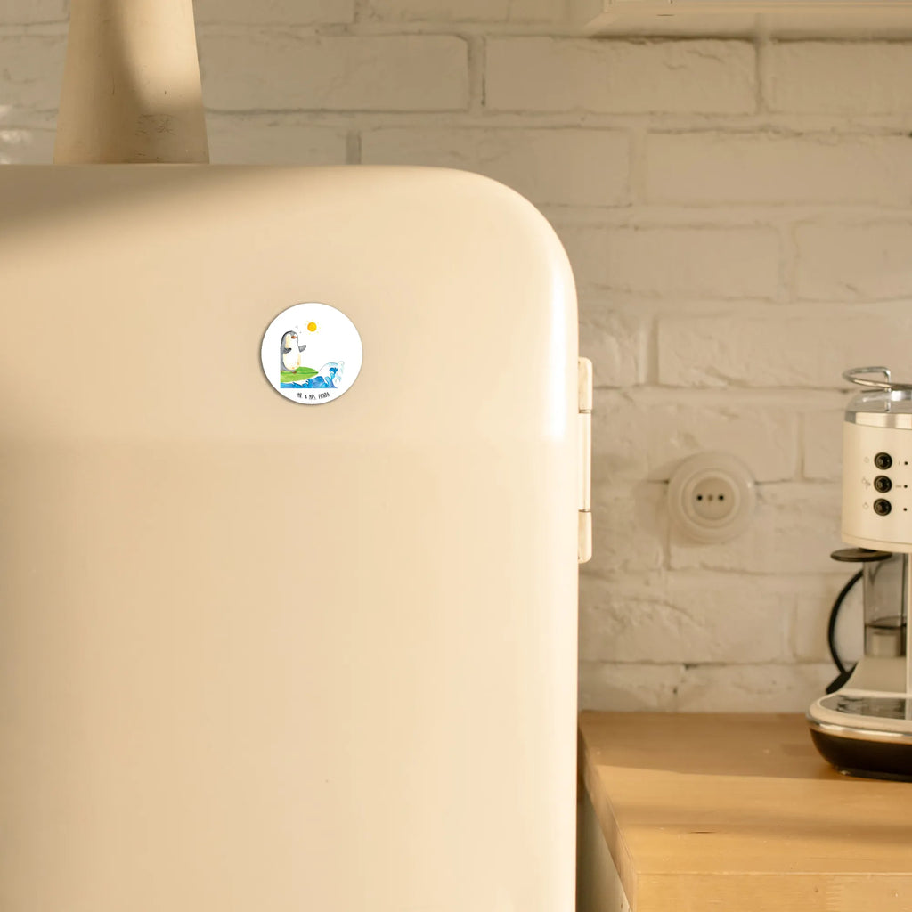 Rund Magnet Pinguin Surfer kühlschrankmagnete, magnete, rundmagnet, Kühlschrankmagnet, Pinguin, Wellen Reiten, Surfer, Wellen, Pinguine, Surfen, Hawaii, Portugal, Urlaub