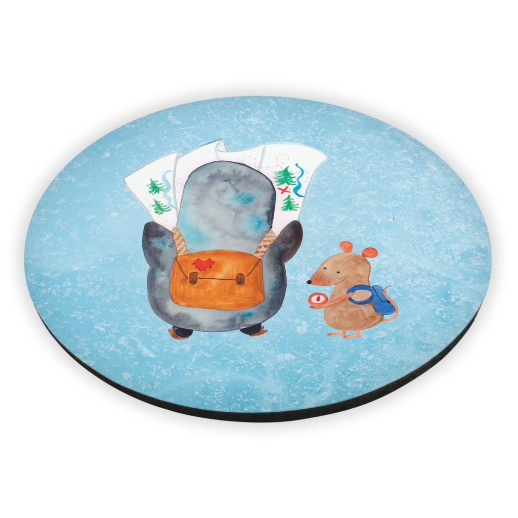 Okrągły magnes Pingwin i Mysz Wędrowcy rundmagnet, Kühlschrankmagnet, magnete, kühlschrankmagnete, Pinguin, Wandern, Roadtrip, Abenteuer, Wanderlust, Pinguine, Ausflug, Abenteurer