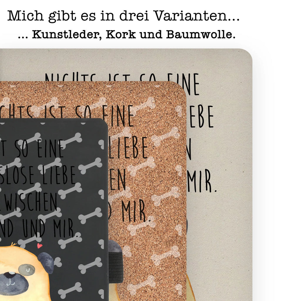 Bawełniany notatnik DIN A4 Mops Pies, motyw psa, zwierzę domowe, rasa psa, miłośnik zwierząt, właściciel psa, powiedzenia