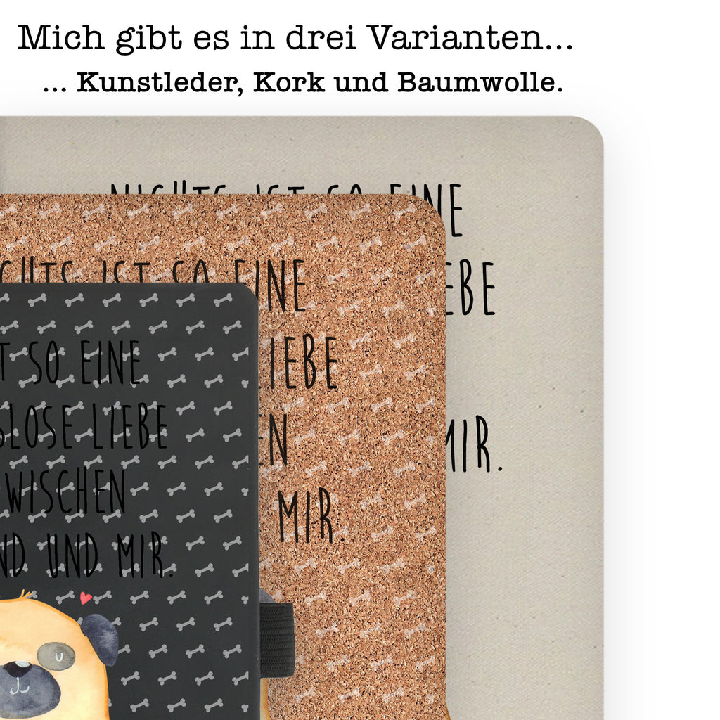 Bawełniany notatnik DIN A4 Mops Pies, motyw psa, zwierzę domowe, rasa psa, miłośnik zwierząt, właściciel psa, powiedzenia