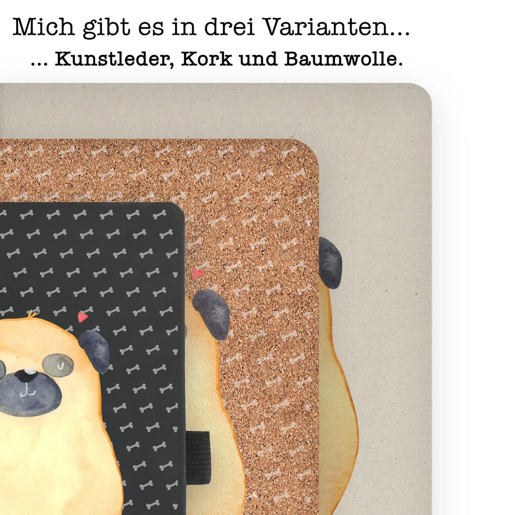 Bawełniany notatnik DIN A4 Mops Pies, motyw psa, zwierzę domowe, rasa psa, miłośnik zwierząt, właściciel psa, powiedzenia