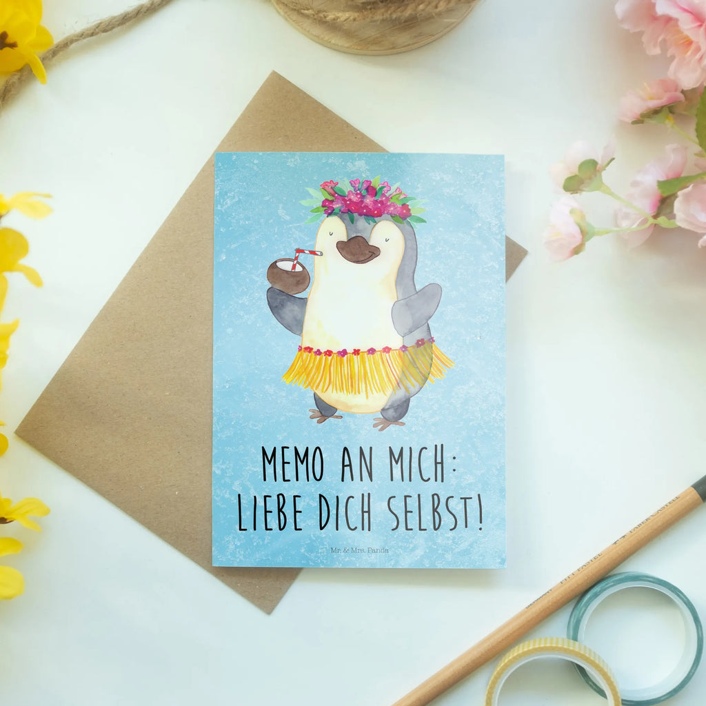 Kartka okolicznościowa Pingwin z Kokosem Karte, Glückwunschkarte, Hochzeitskarte, Geburtstagskarte, Einladungskarte, Klappkarte, Ansichtskarten, Grußkarte, Pinguin, Urlaub, Kokosnuss, Pinguine, Hawaii, Aloha