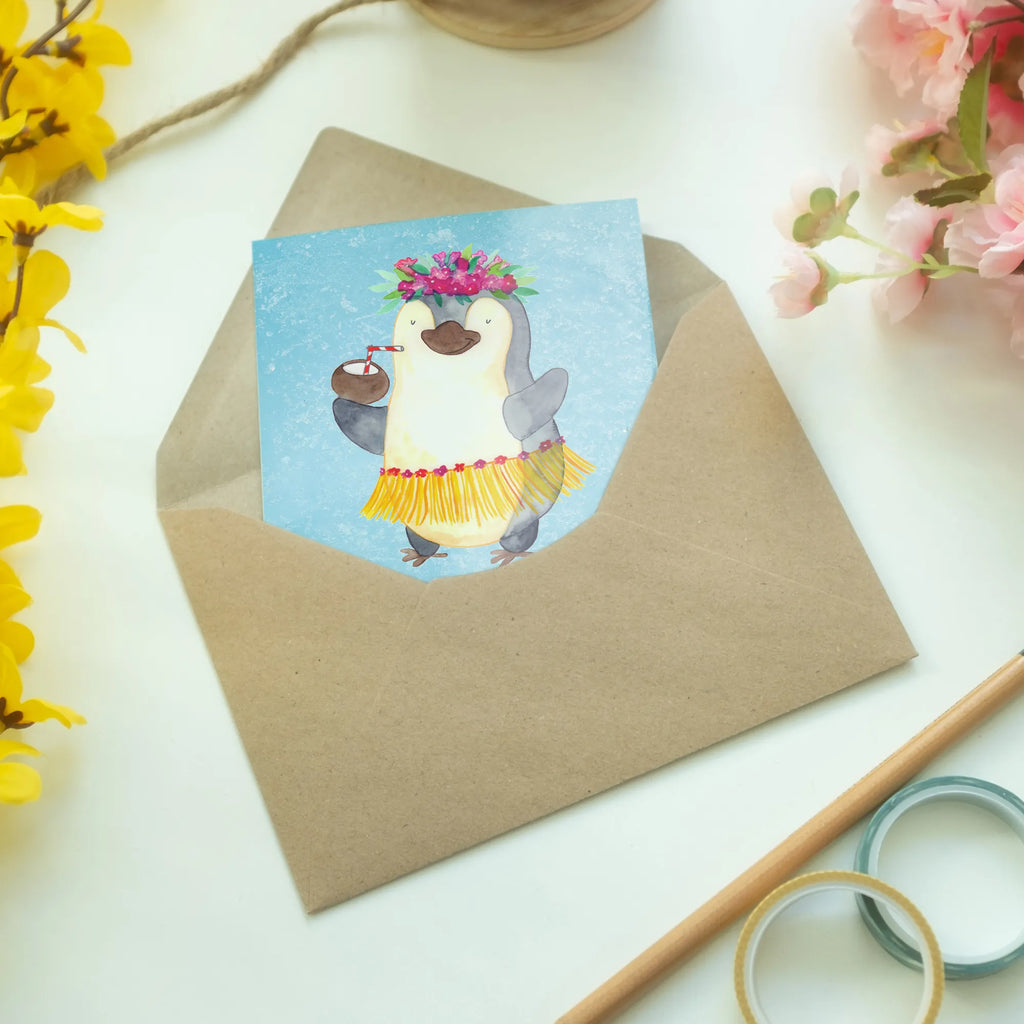 Kartka okolicznościowa Pingwin z Kokosem Karte, Glückwunschkarte, Hochzeitskarte, Geburtstagskarte, Einladungskarte, Klappkarte, Ansichtskarten, Grußkarte, Pinguin, Urlaub, Kokosnuss, Pinguine, Hawaii, Aloha