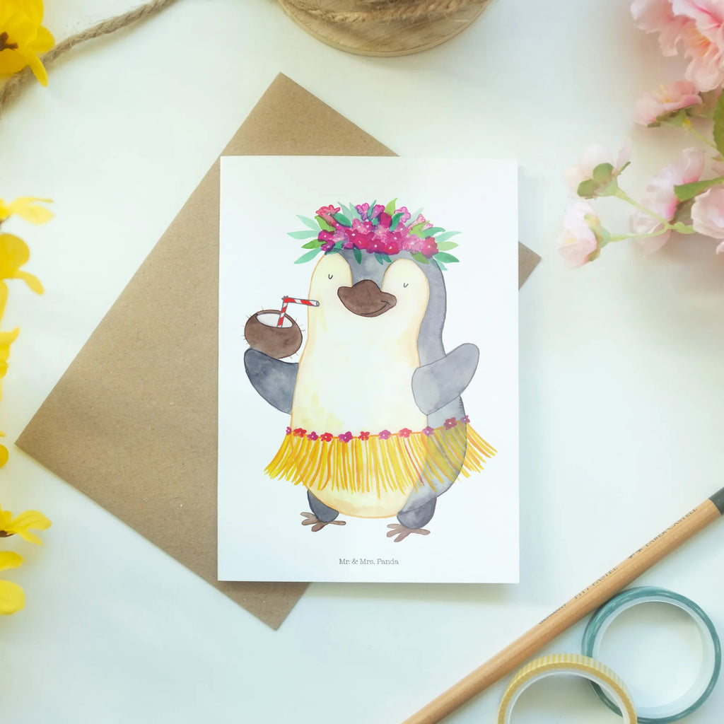 Kartka okolicznościowa Pingwin z Kokosem Karte, Glückwunschkarte, Hochzeitskarte, Geburtstagskarte, Einladungskarte, Klappkarte, Ansichtskarten, Grußkarte, Pinguin, Urlaub, Kokosnuss, Pinguine, Hawaii, Aloha