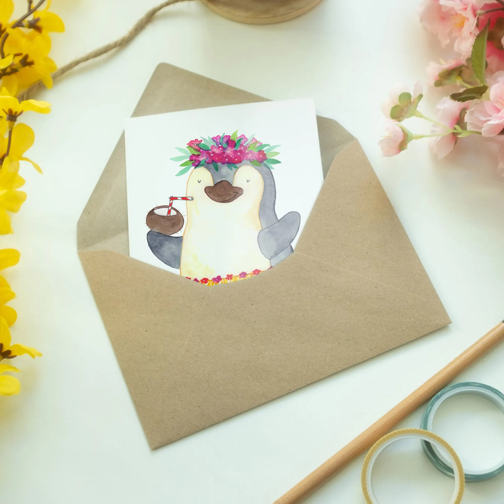 Kartka okolicznościowa Pingwin z Kokosem Karte, Glückwunschkarte, Hochzeitskarte, Geburtstagskarte, Einladungskarte, Klappkarte, Ansichtskarten, Grußkarte, Pinguin, Urlaub, Kokosnuss, Pinguine, Hawaii, Aloha