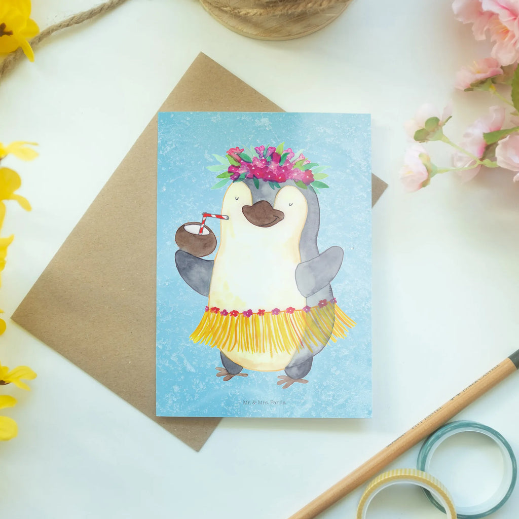 Kartka okolicznościowa Pingwin z Kokosem Karte, Glückwunschkarte, Hochzeitskarte, Geburtstagskarte, Einladungskarte, Klappkarte, Ansichtskarten, Grußkarte, Pinguin, Urlaub, Kokosnuss, Pinguine, Hawaii, Aloha