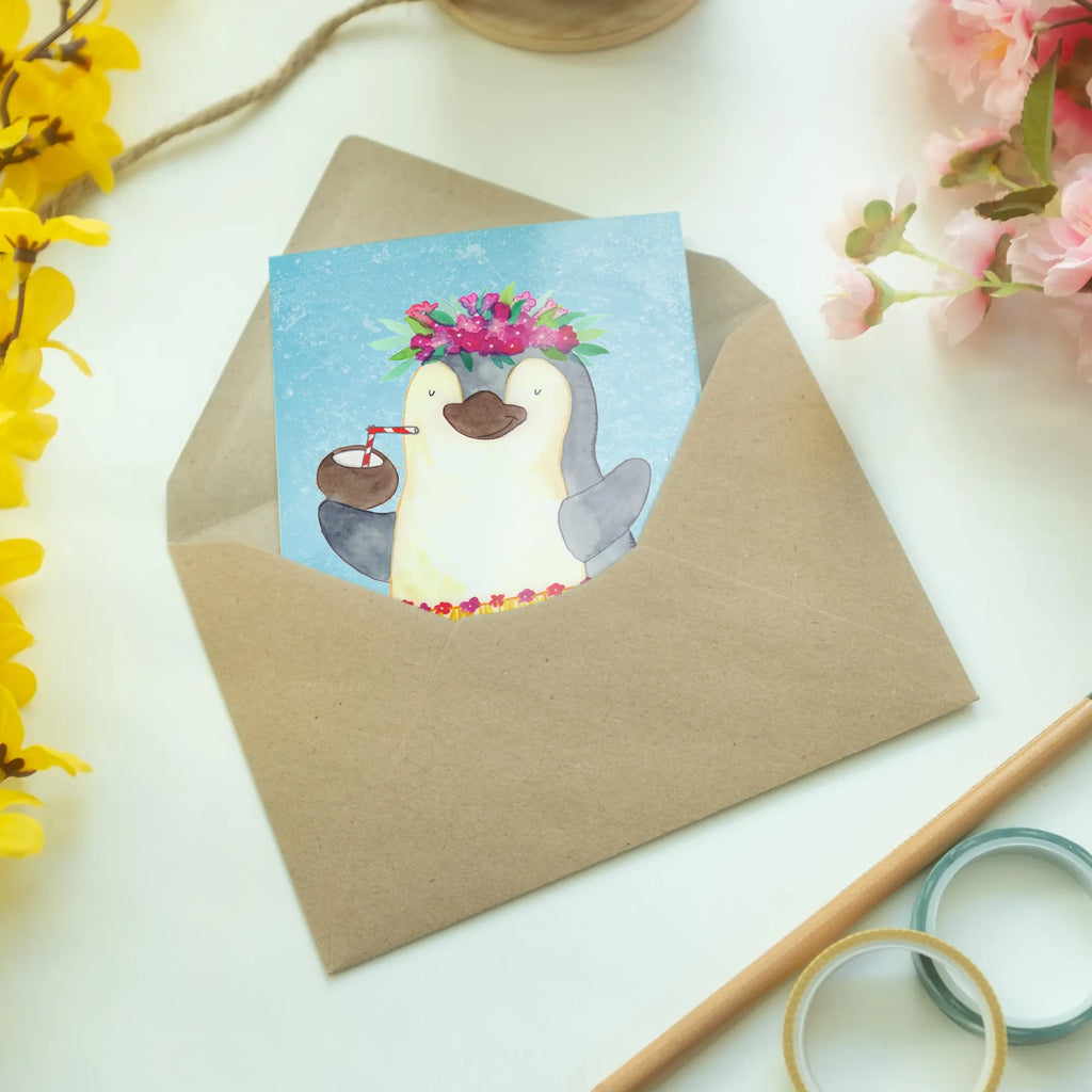 Kartka okolicznościowa Pingwin z Kokosem Karte, Glückwunschkarte, Hochzeitskarte, Geburtstagskarte, Einladungskarte, Klappkarte, Ansichtskarten, Grußkarte, Pinguin, Urlaub, Kokosnuss, Pinguine, Hawaii, Aloha